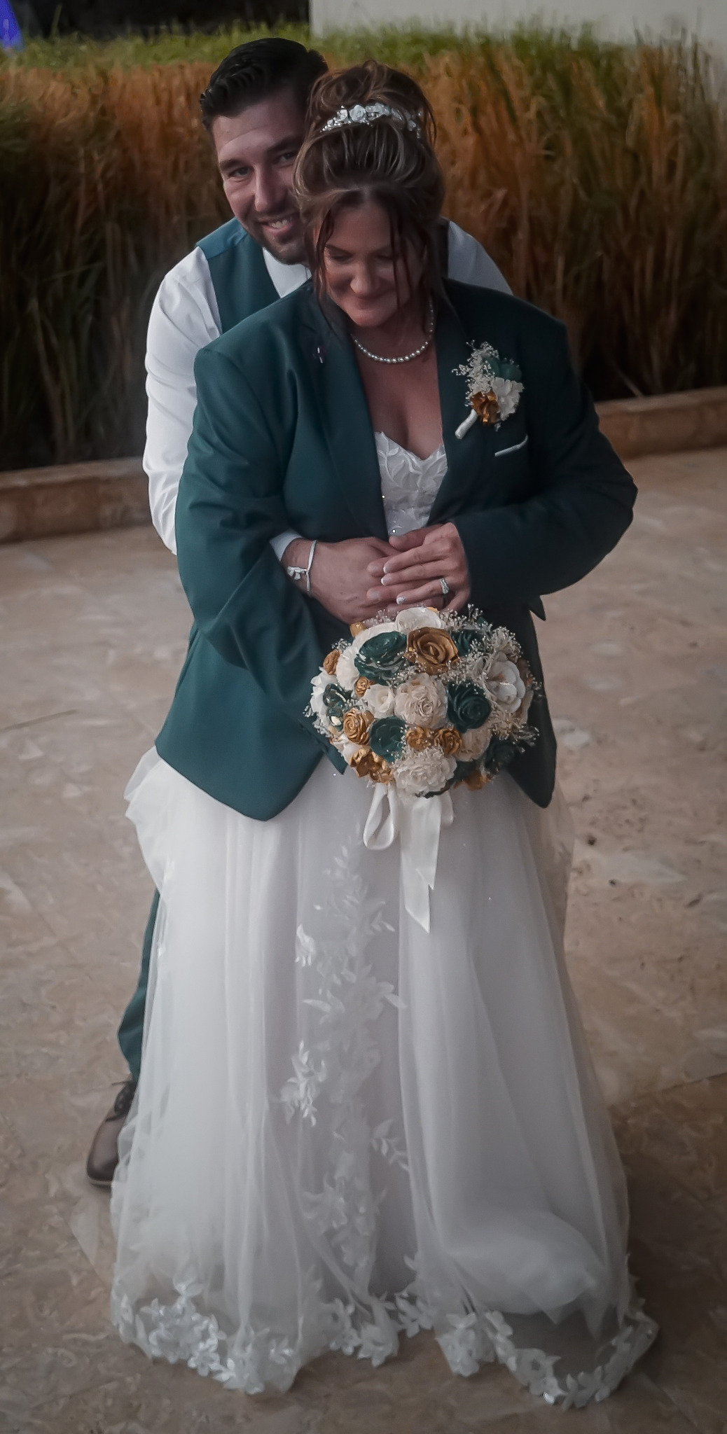 Bride and groom sharing a portrait after the ceremony